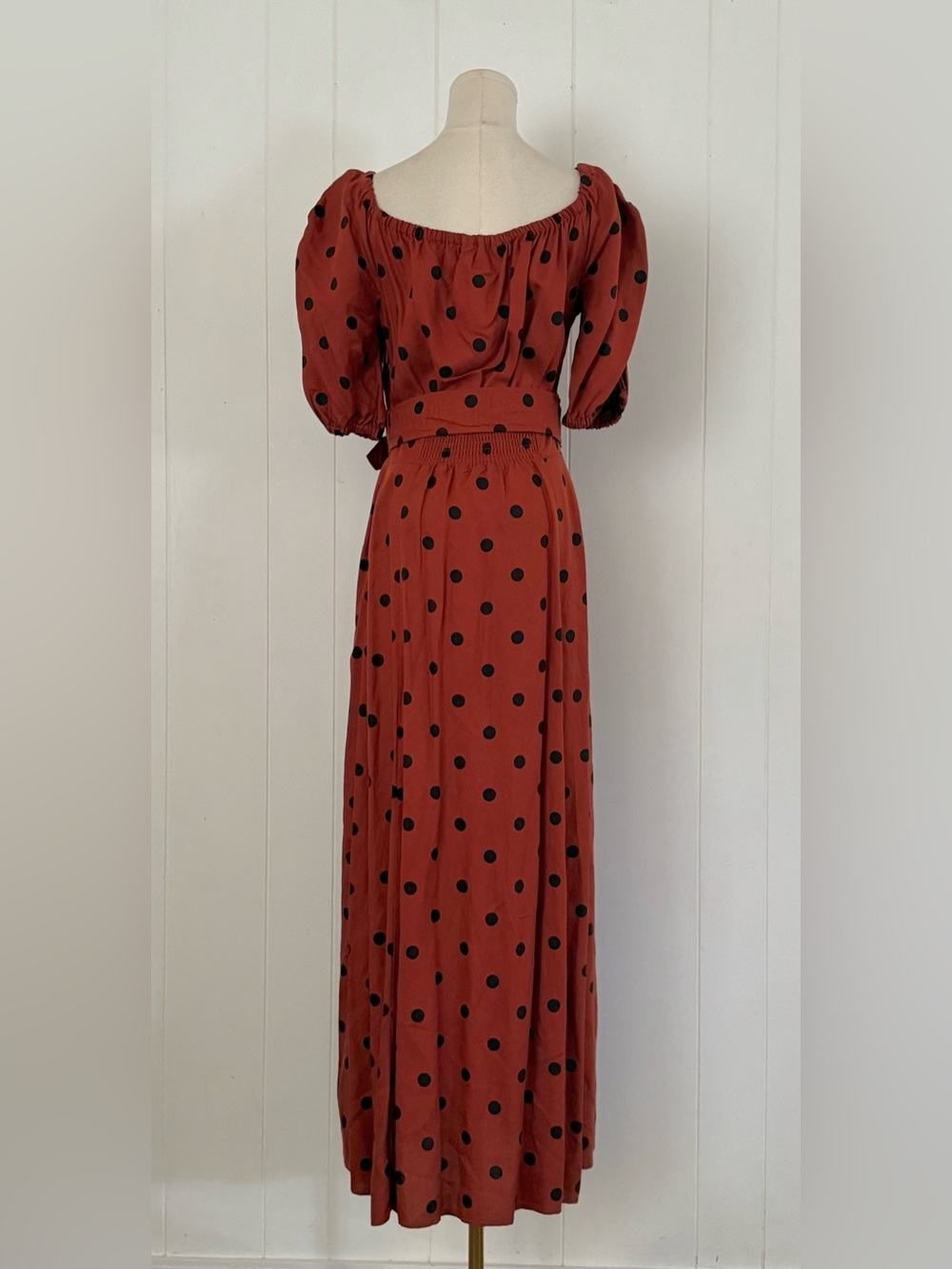 Anthropologie Maeve Lucienne Off-The-Shoulder Maxi Dress US 4 Brown Rust Orange - Picture 7 of 13